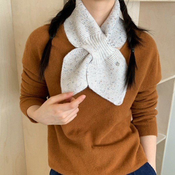 2025新款秋冬韩系氛围感红色100%纯羊毛交叉小围巾女保暖针织围脖|undefined