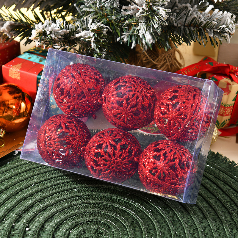 2026 puntos de venta transfronterizos explosivos colgantes de árbol de Navidad bolas de plástico de 6cm caja de PVC polvo de oro agujero bola de Navidad mayorista
