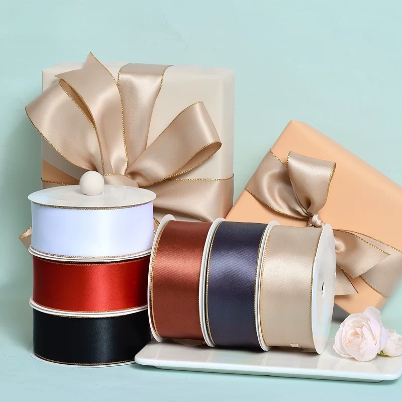 Top Line Webbing Satin Gold Edge Ribbon DIY Gift Packaging Hair Accessories Ribbon Clothing Accessories Ribbon Gift Box Weaving