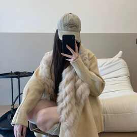 真狐狸毛皮草女款秋冬2025新中长款大翻领毛毛针织感外套