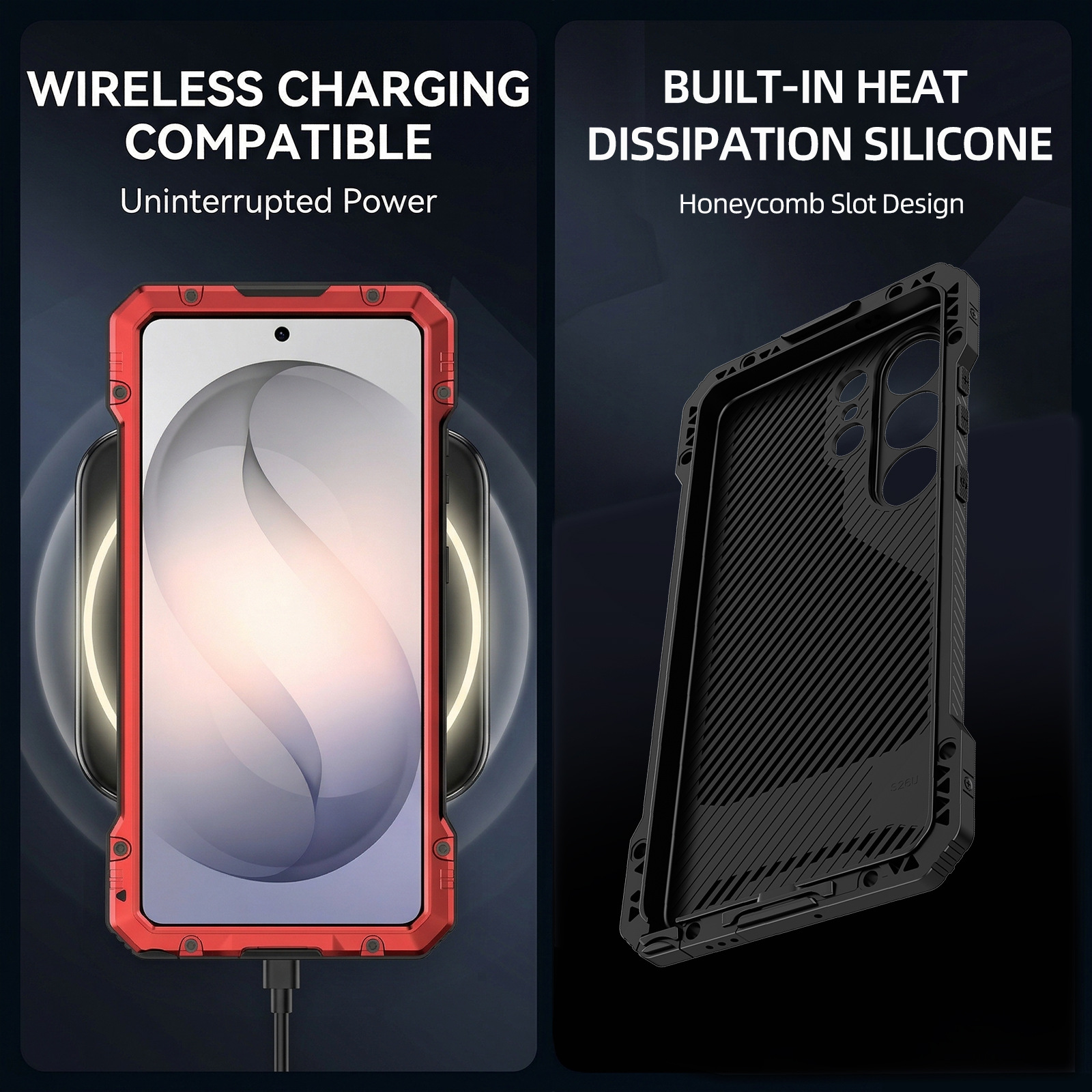 Ốp lưng kim loại chống sốc Samsung S24 S25 S26 Ultra có giá đỡ ẩn — Đen, Đỏ chi tiết 8