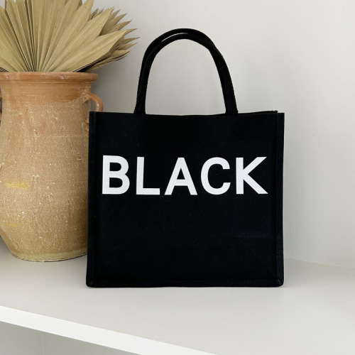 Korean style tote bag, simple commuter handbag, trendy and fashionable letter shoulder armpit bag, versatile large capacity canvas bag