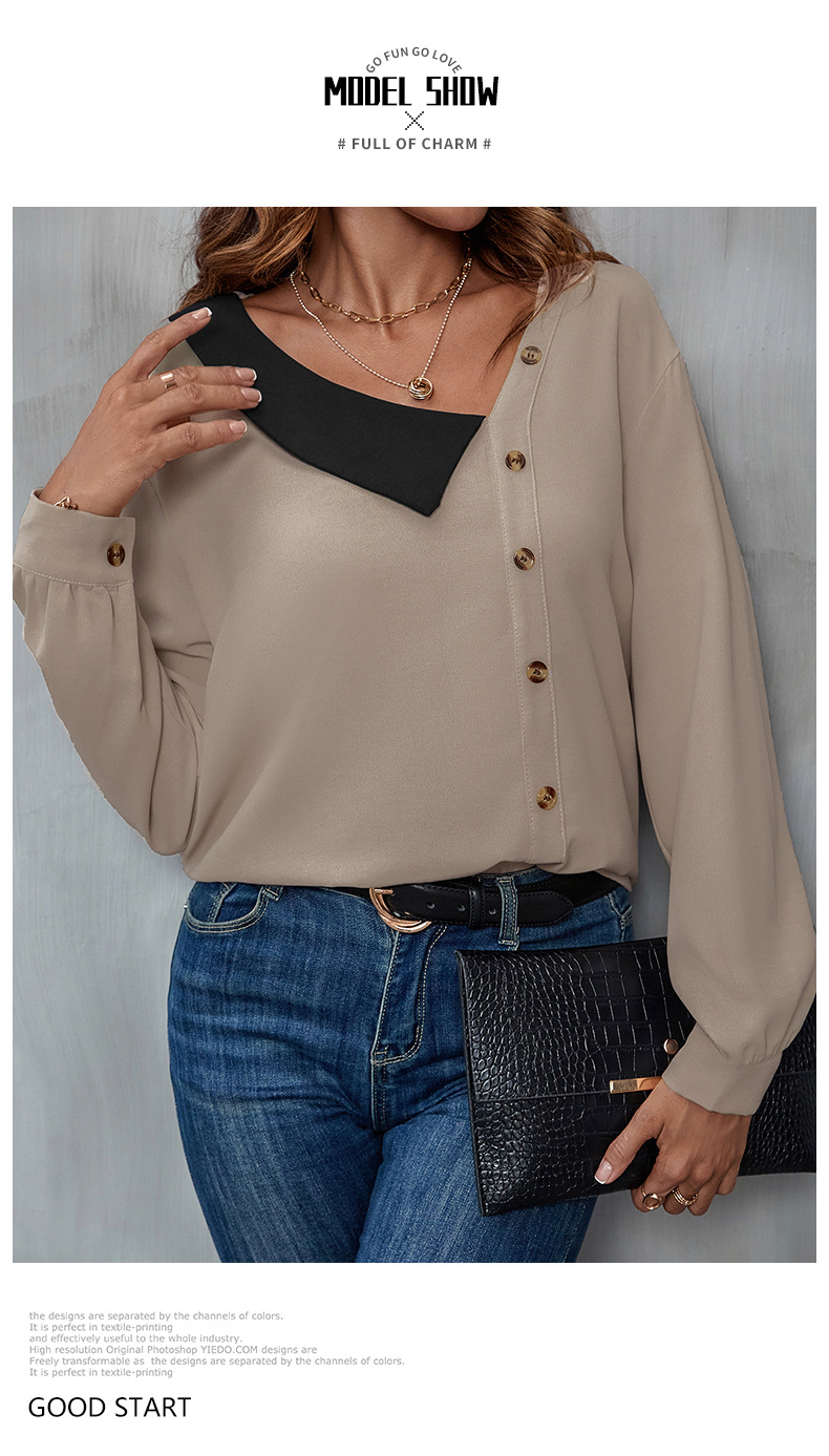 autumn new button v-neck long-sleeved knitted women's solid color blouses_voghion.com