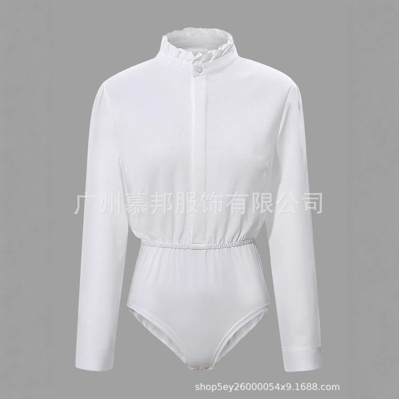 Women's Lace Collar Casual Jumpsuit Long Sleeve Shirt