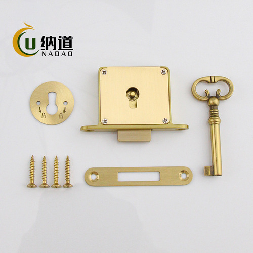 Retro high-end European antique drawer lock wholesale drawer cabinet square integrated hidden lock furniture cabinet brass cabinet door lock