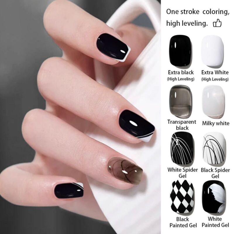 Nail Art Pure Black Pure White Nail Polish Glue Ice Transparent Milk Protein Color Glue Black and White Drawing Color Painting Glue Basic Joker Phototherapy