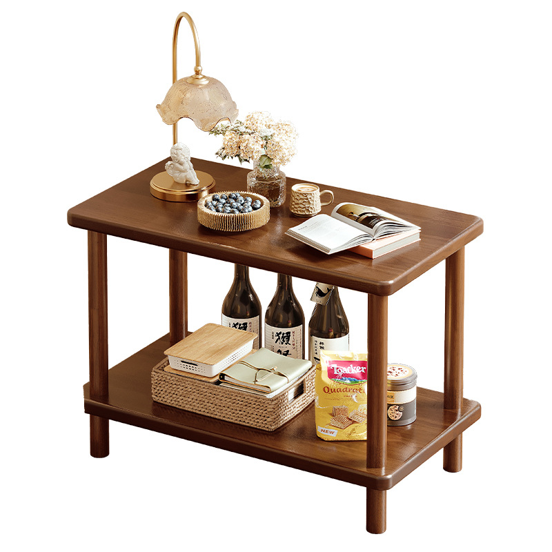 Sofá de madera maciza mesa lateral sala de estar mesa de centro pequeña de doble capa hogar simple moderno estante de apartamento pequeño mesa pequeña simple