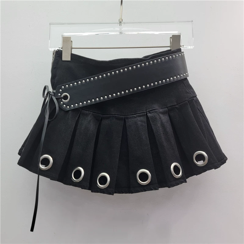 Широкая талия головы сексуальная пряная девушка плиссированная джинсовая юбка 2025 новая летняя мода уменьшена