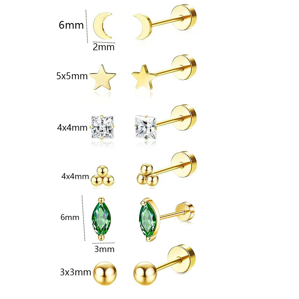 Simple Star Stainless Steel Ear Piercing Jewelry Set - 10-12 Pairs Cartilage Earrings, Twist Ball Earrings for Sleeping detail image 16