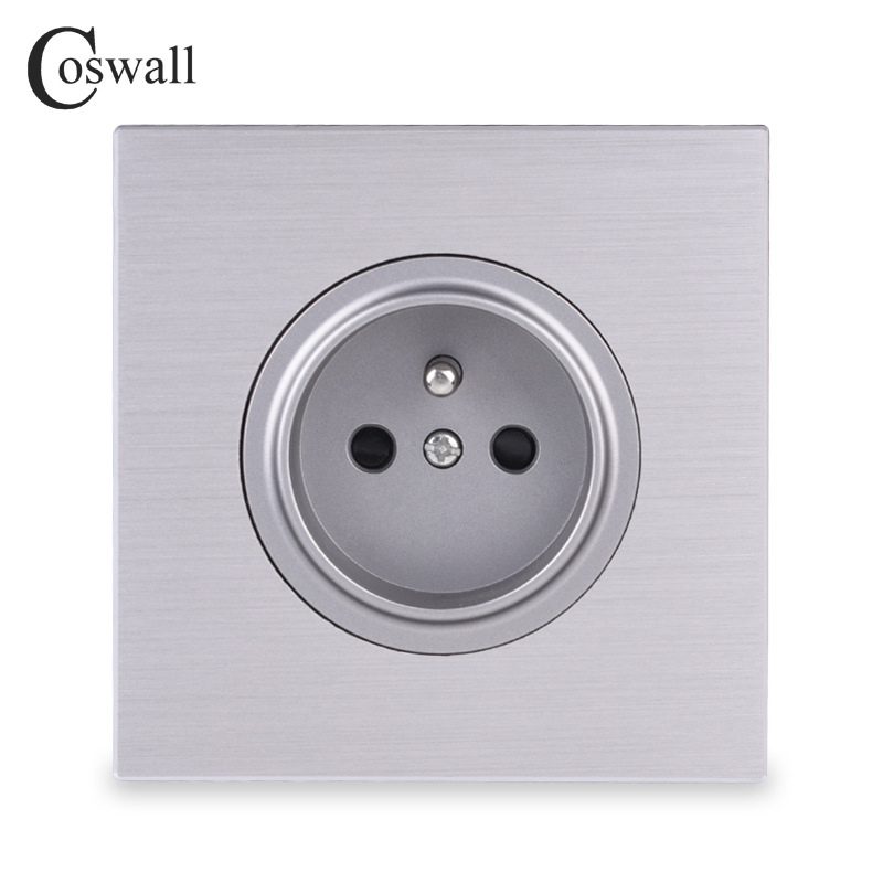 外贸86型铝板灰 欧盟俄罗斯法国 墙壁插座暗装欧规法式德式插座