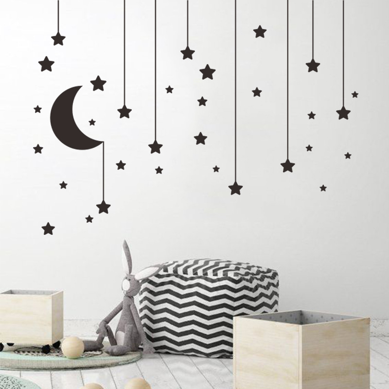 Simple Star Moon Pendant Bedroom Wall Stickers display picture 6
