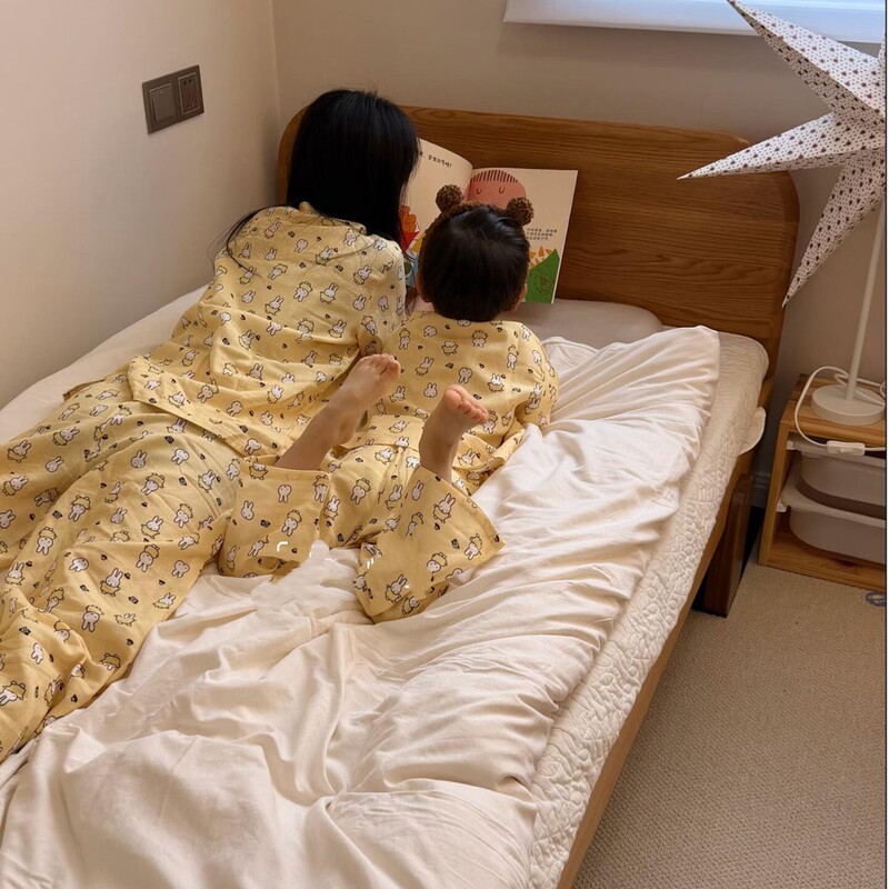 Class a All-Cotton Double-Layer Gauze Parent-Child Short-Sleeved Long-Pants Pajama Set Class a All-Cotton Double-Layer Gauze Parent-Child Short-Sleeved Long-Pants Pajama Set