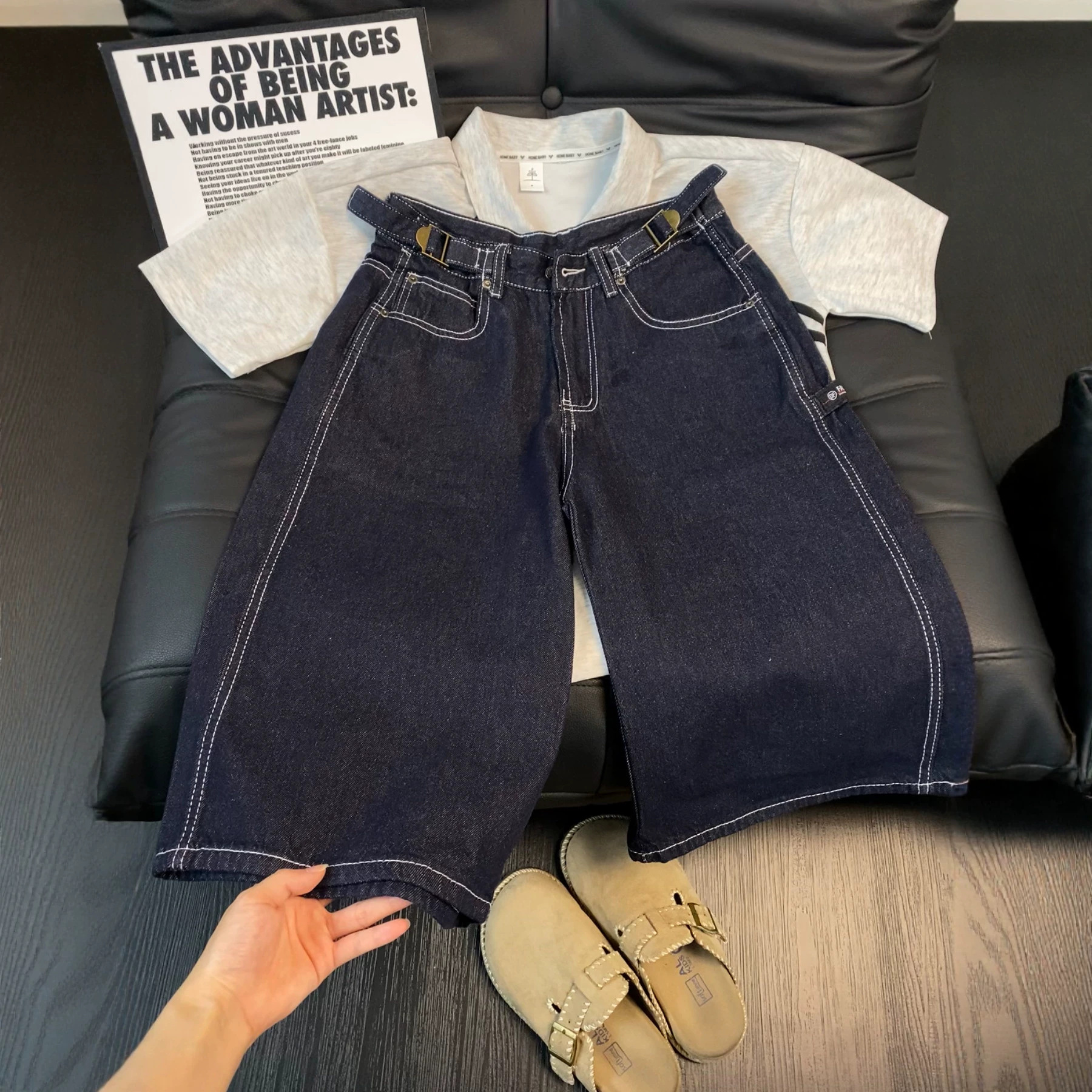 Vintage American Style Summer Original Wash Seven-Tenths Denim Shorts Men Women Street Wide Leg Loose Fit Casual Pants​_viptrois.com