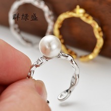 群绿盛S925纯银猪鼻子戒指空托开口可调节时尚百搭diy半成品戒托