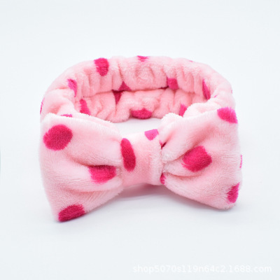 Europa y América Amazon lindo lunares de terciopelo coral arco banda de pelo femenino lavado de cara diadema maquillaje deportes accesorios para el cabello al por mayor