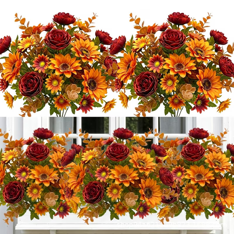 Cross-border autumn-colored artificial sunflowers and daisies for wedding, hotel decoration, home table decor, artificial sunflowers