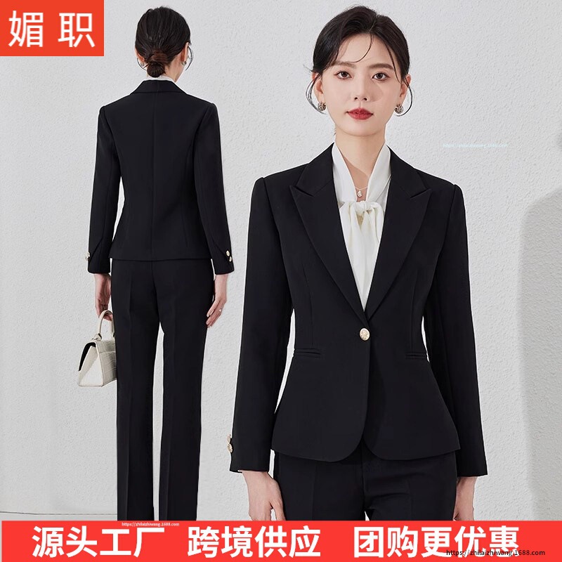 Black women's suit for interviews, professional attire with a high-end feel, slim-fit blazer for petite individuals, workwear Black women's suit for interviews, professional attire with a high-end feel, slim-fit blazer for petite individuals, workwear
