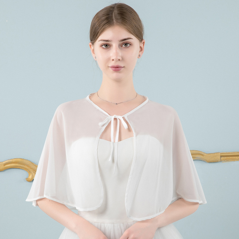 Chiffon Shawl for Brides, Large Size Sleeveless Mid-Length Sun Protection Air Conditioning Cardigan, Solid Color Versatile Neck Protector