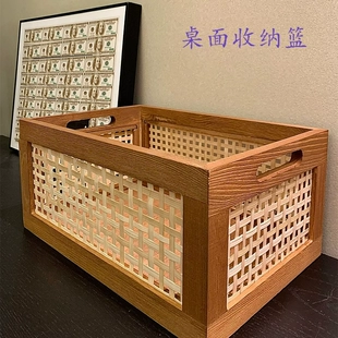 Retro table storage box from natural wood, storage basket, storage system