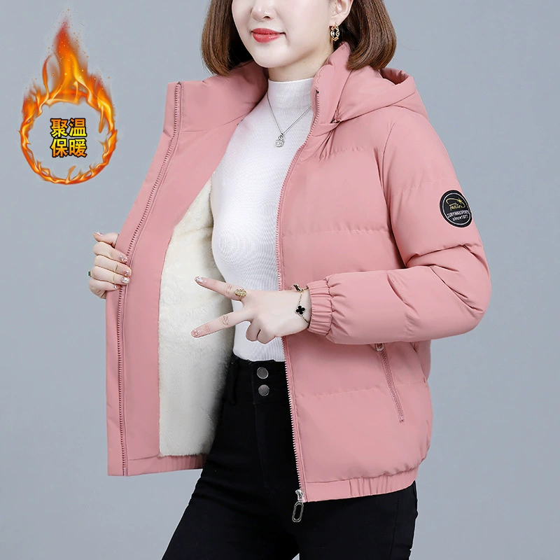 Short winter warm jacket, hooded, oversize fit, faux‑fur lined, colors S–XXXXL