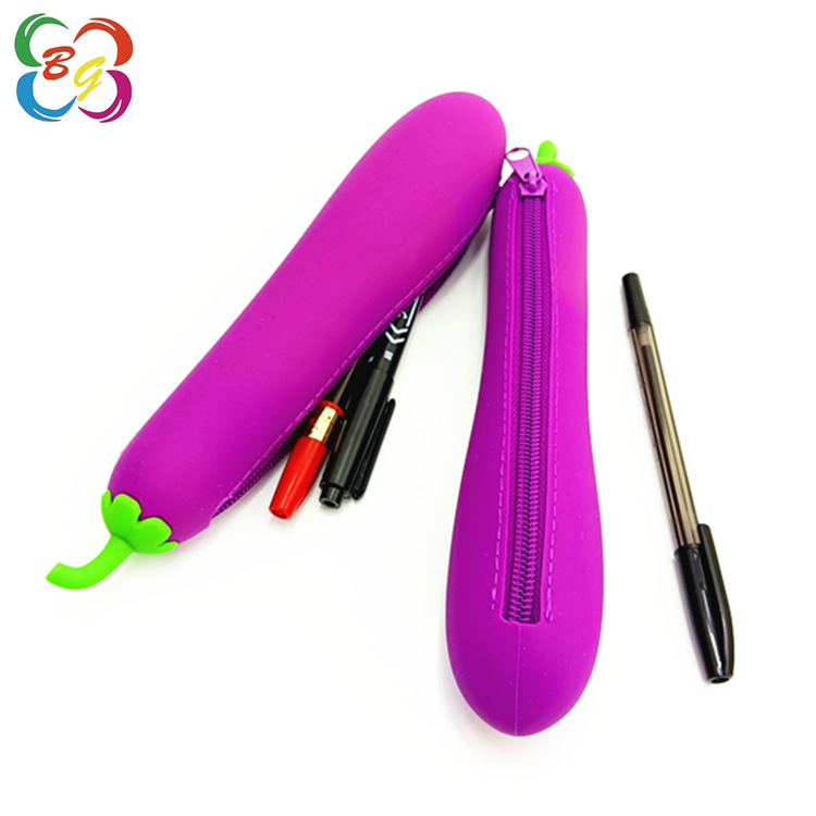 Versión coreana de la bolsa de lápices de silicona de frutas y verduras de simulación para estudiantes, bolsa de papelería de dibujos animados portátil, bolsa de almacenamiento de lápices, logotipo impreso