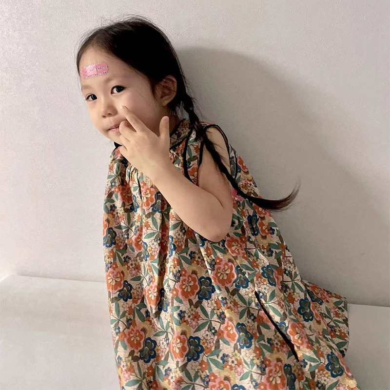 Summer dress sleevless, set, mosquito repellent, trousers, children's clothing, floral print