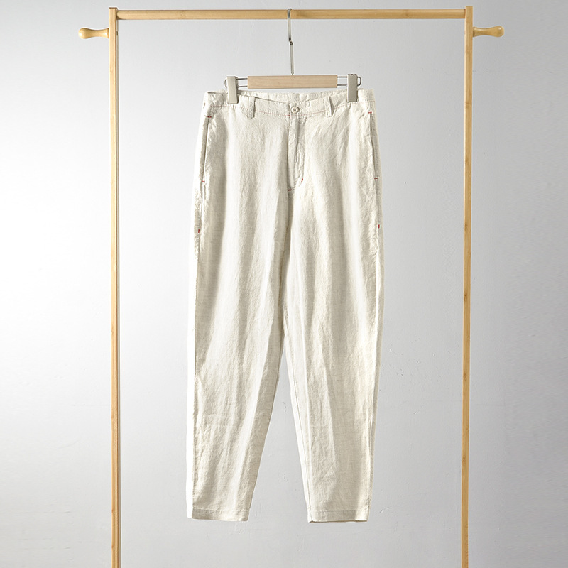 2025 Spring and Summer New Linen Pants Four-Color Casual Nine-Point Pants Loose Breathable Linen Casual Pants C007