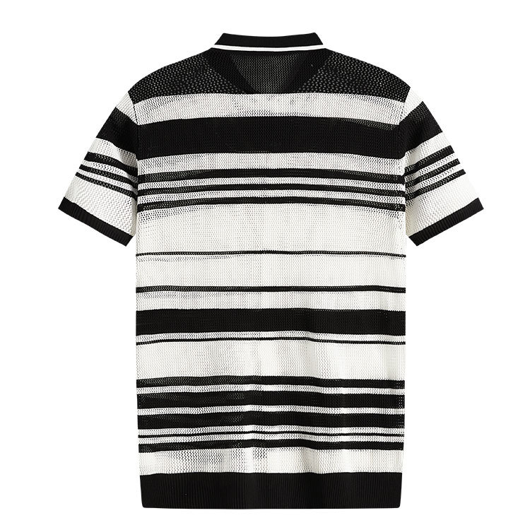 Cardigan a maniche corte con righe a contrasto da uomo – Maglione casual con revers aperto sul davanti_voghion.com