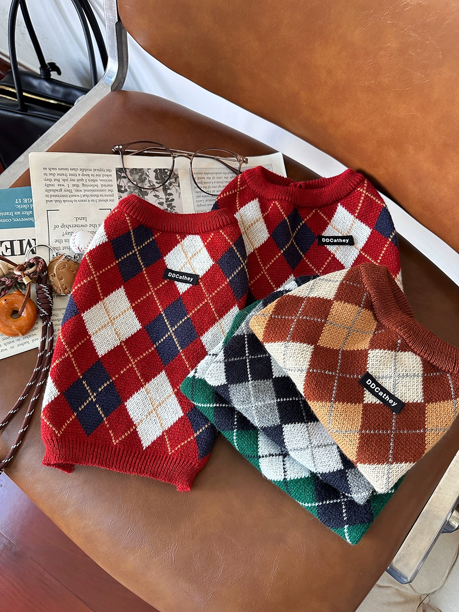 Сумка Cat Miu Series College, рождественский клетчатый свитер для домашних животных, маленькая собака, бишон, осенне-зимняя одежда, красная клетка