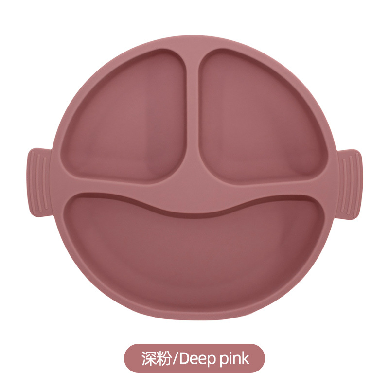 Transfronterizos de plato de silicona para niños set de platos de comedor de alimentos suplementarios para bebés plato de comedor de grados sonrientes con ventosa cubiertos