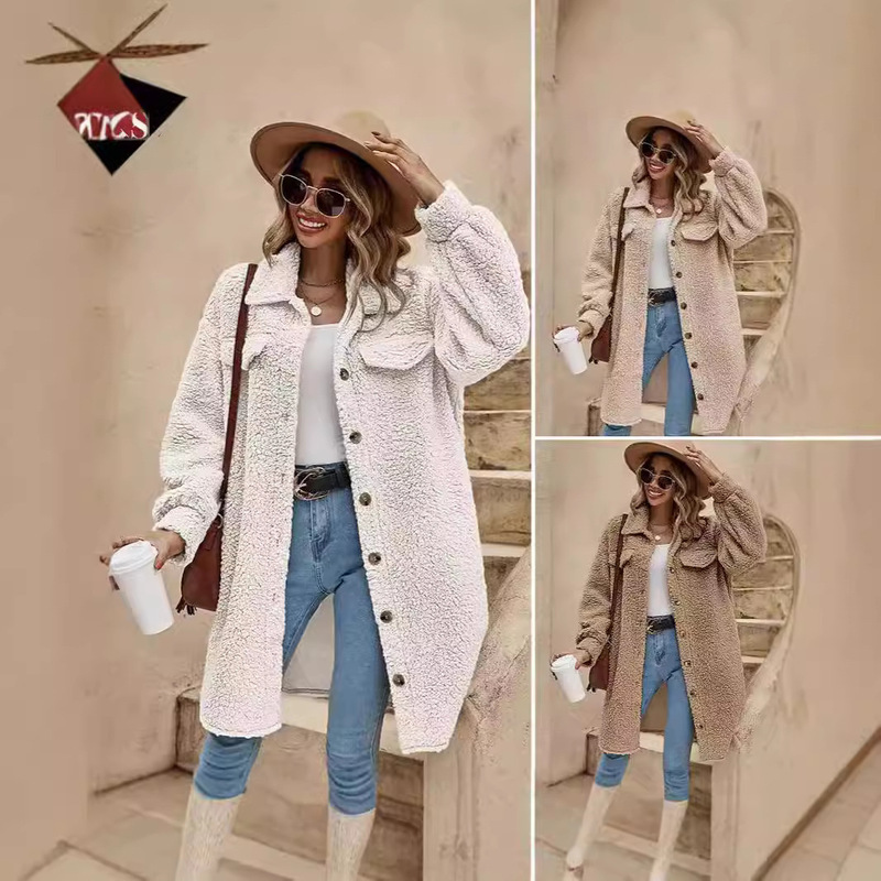 2024 Cross-Border Amazon European and American Winter Open-Collar Plush Coat Loose Long Coat Women's Slim Fit 2024 Cross-Border Amazon European and American Winter Open-Collar Plush Coat Loose Long Coat Women's Slim Fit