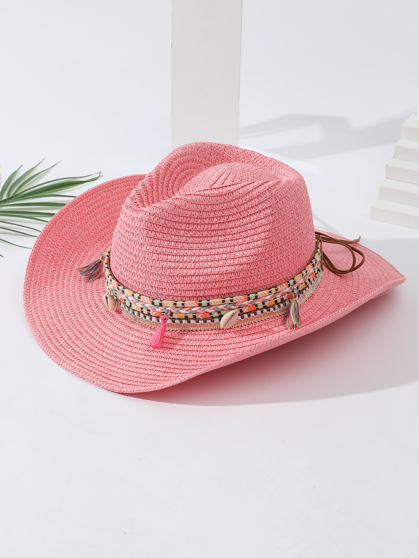 Unisex Vacation Solid Color Braid Wide Eaves Straw Hat display picture 5