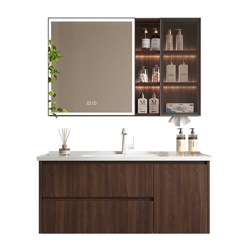 Baño de color de nuez panal de panal gabinete de baño combinado en cerámica lavabo lavabo gabinete lavabo