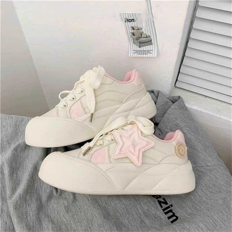 El nicho de alto valor original de suela gruesa zapatos blancos de mujer 2024 nuevos zapatos transpirables de mujer zapatos casuales de dopamina