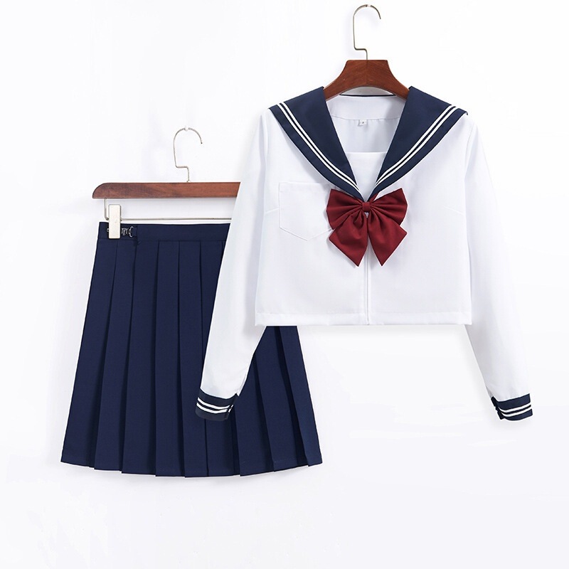 Factory Direct Jk Uniform Orthodox Navy Collar White Two-Piece Sailor Suit Jk School Uniform Jk Set Jk Skirt Pleated Skirt for Women