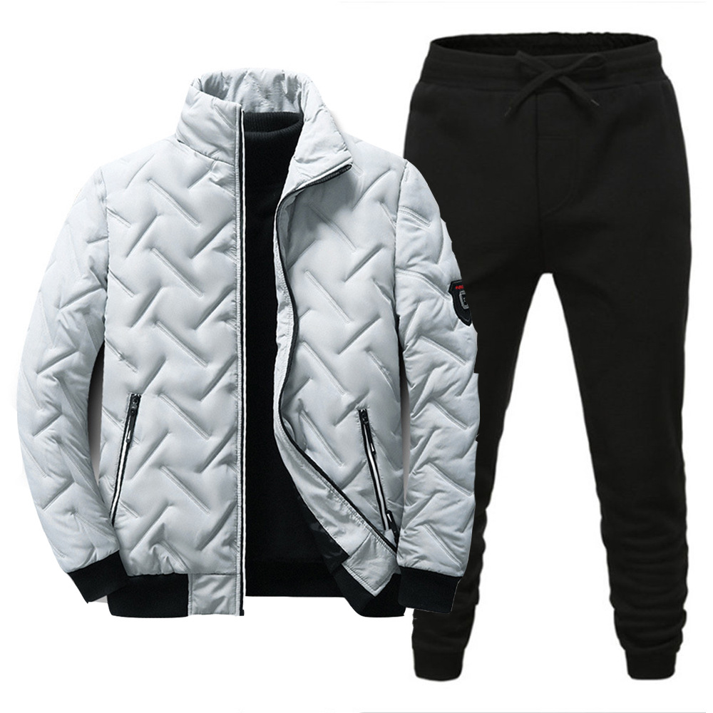 Casaco com capuz, conjunto de calças compridas, terno de algodão grosso e quente de inverno masculino, conjunto esportivo e de lazer_voghion.com