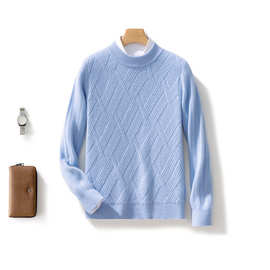 24秋冬纯羊毛衫男士半高领纯色套头加厚打底毛衣宽松休闲针织上衣