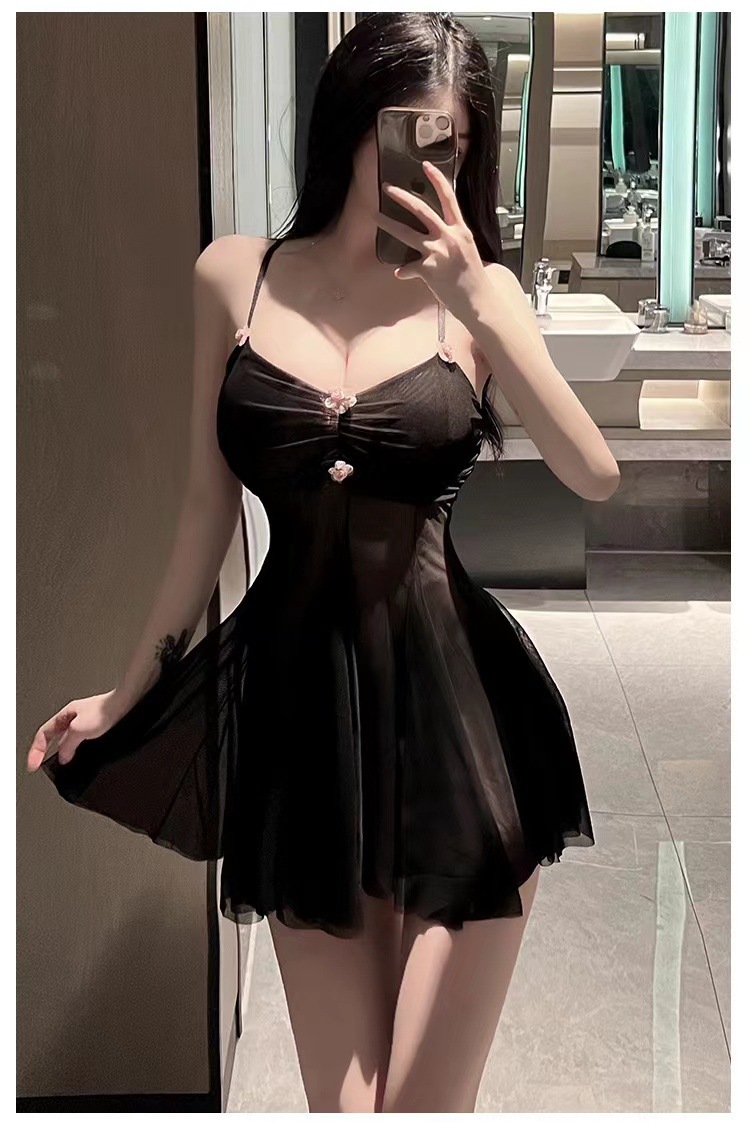 Women’s Tulle Babydoll Nightdress Set with Backless Design and Matching Panty — detail image 5