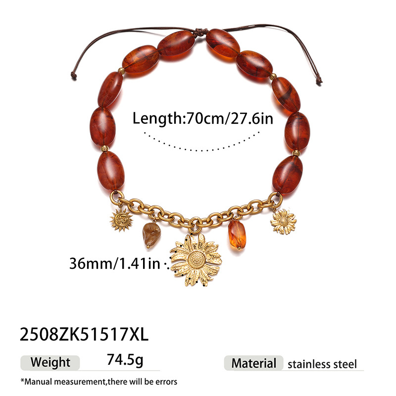 TENA Europa y América Joyas transfronterizas simple retro cristal colgante de sol collar de titanio acero no decoloración joyas mujeres