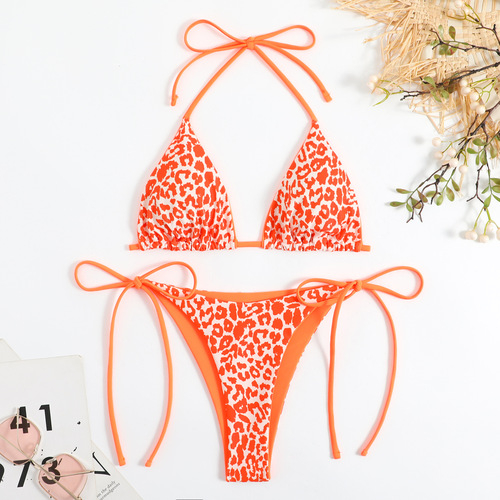European and American foreign trade nylon double-sided printing women's sexy lace-up triangle split bikini swimsuit AliExpress swimwear