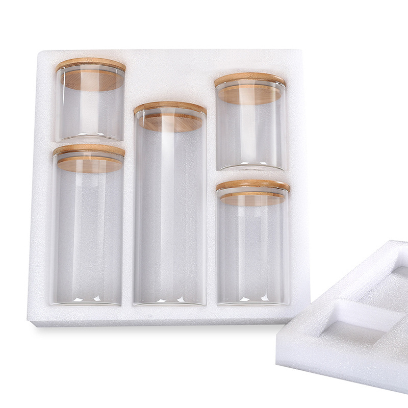 Thick High Borosilicate Glass Storage Jar with Round Bamboo Lid, Glass Storage Container, Customizable Logo, Sealed Jar