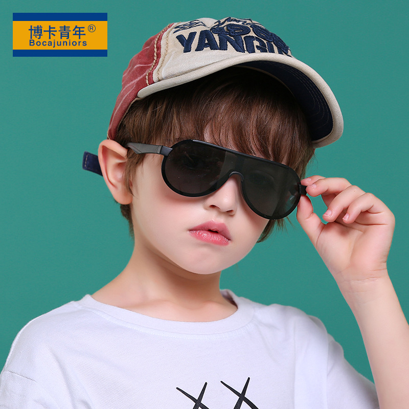 新款兒童硅膠偏光一體鏡片太陽鏡小孩復古時尚蛤蟆鏡防紫外線8290
