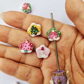 15mm浮雕房子圣诞树雪人五角星 DIY手工串珠笔手机链挂件饰品配件