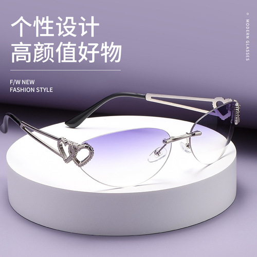  New Metal Frameless European and American Fashion Frameless Sunglasses with a Sense of Sophistication, Outing Sun Protection and Versatile Aviator Sunglasses