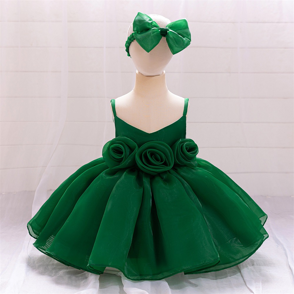 Vestido de un año de edad Vestido de princesa vestido de tirantes flor anfitrión bebé niña cumpleaños banquete vestido de los niños vestido de novia de niña de las flores