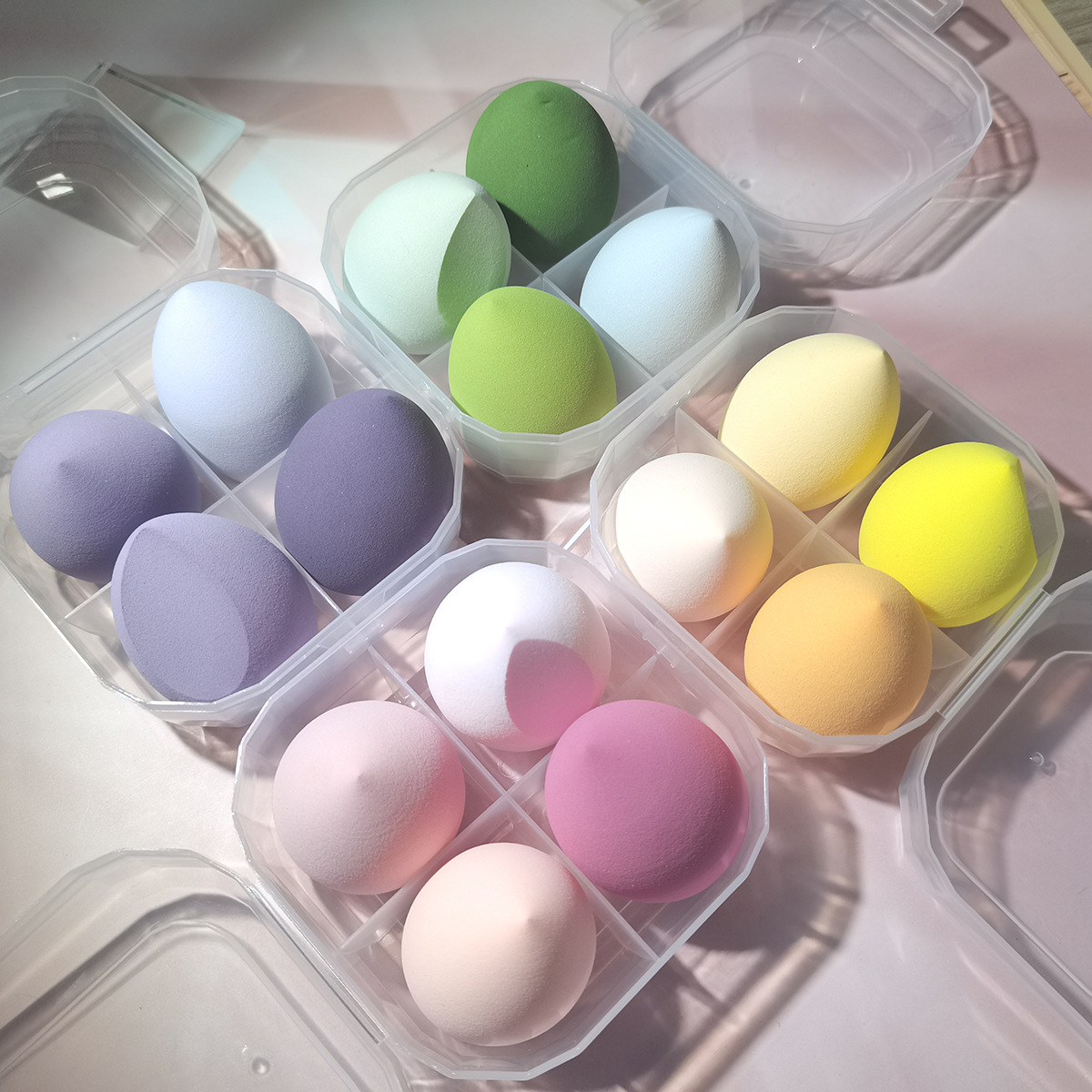 No coma polvo, no se atasque en polvo, huevo de belleza, maquillaje seco y húmedo, huevo de maquillaje de doble uso al por mayor, gotas de agua de calabaza, corte oblicuo, borla de polvo, herramienta de belleza