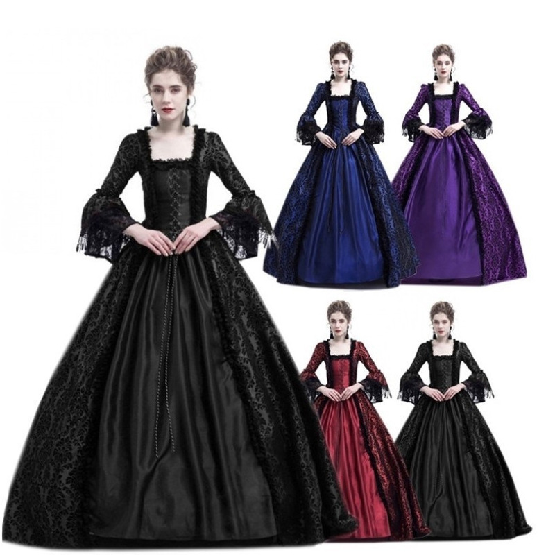 2024 Amazon wish Foreign Trade Lace Stitching Big Horn Sleeve Medieval dress Court Retro Europe and America 2024 Amazon wish Foreign Trade Lace Stitching Big Horn Sleeve Medieval dress Court Retro Europe and America
