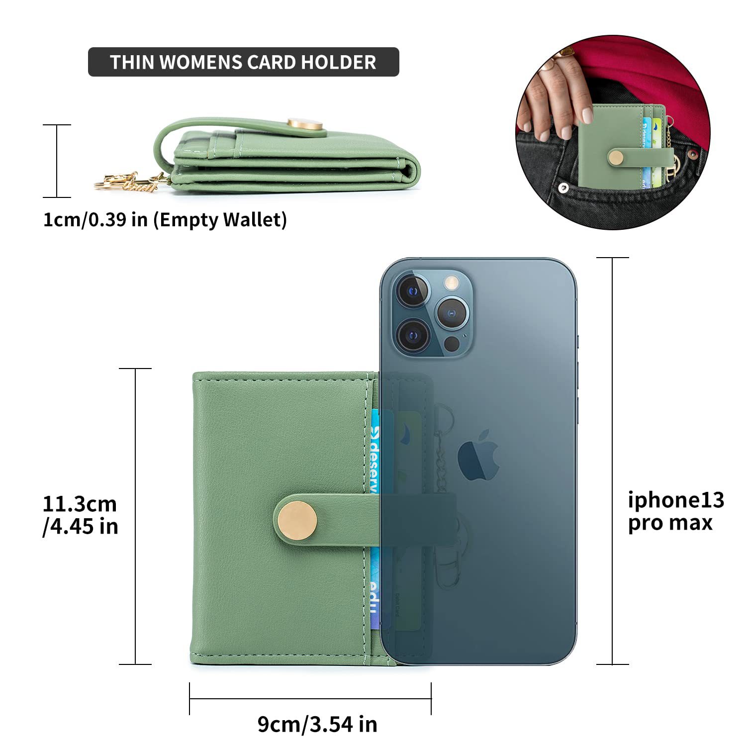 Cartera ultrafina para mujer con posición de tarjeta múltiple transfronteriza, clip de tarjeta de gran capacidad de cuero de PU de doble pliegue, bolso de identificación con cremallera con llavero