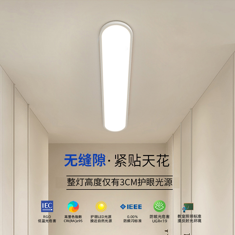 Luz de pasillo de espectro completo de Puri, luz de techo de balcón de alta visualización, lámpara de puerta de entrada de guardarropa larga ultra delgada