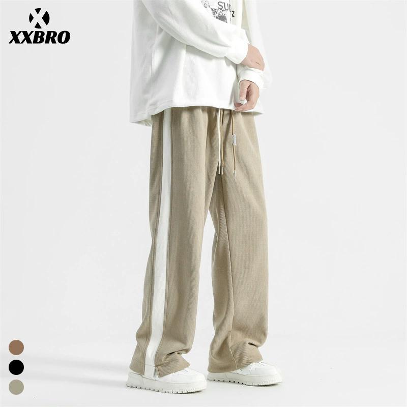 Мужская одежда xxbor # Винтажные спортивные брюки с боковыми швами для мужчин, широкие повседневные брюки с драпировкой, универсальные длинные брюки, модный элемент уличной моды.